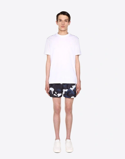 Shop Valentino Camouflage Print Swimming Shorts In Dark Blue