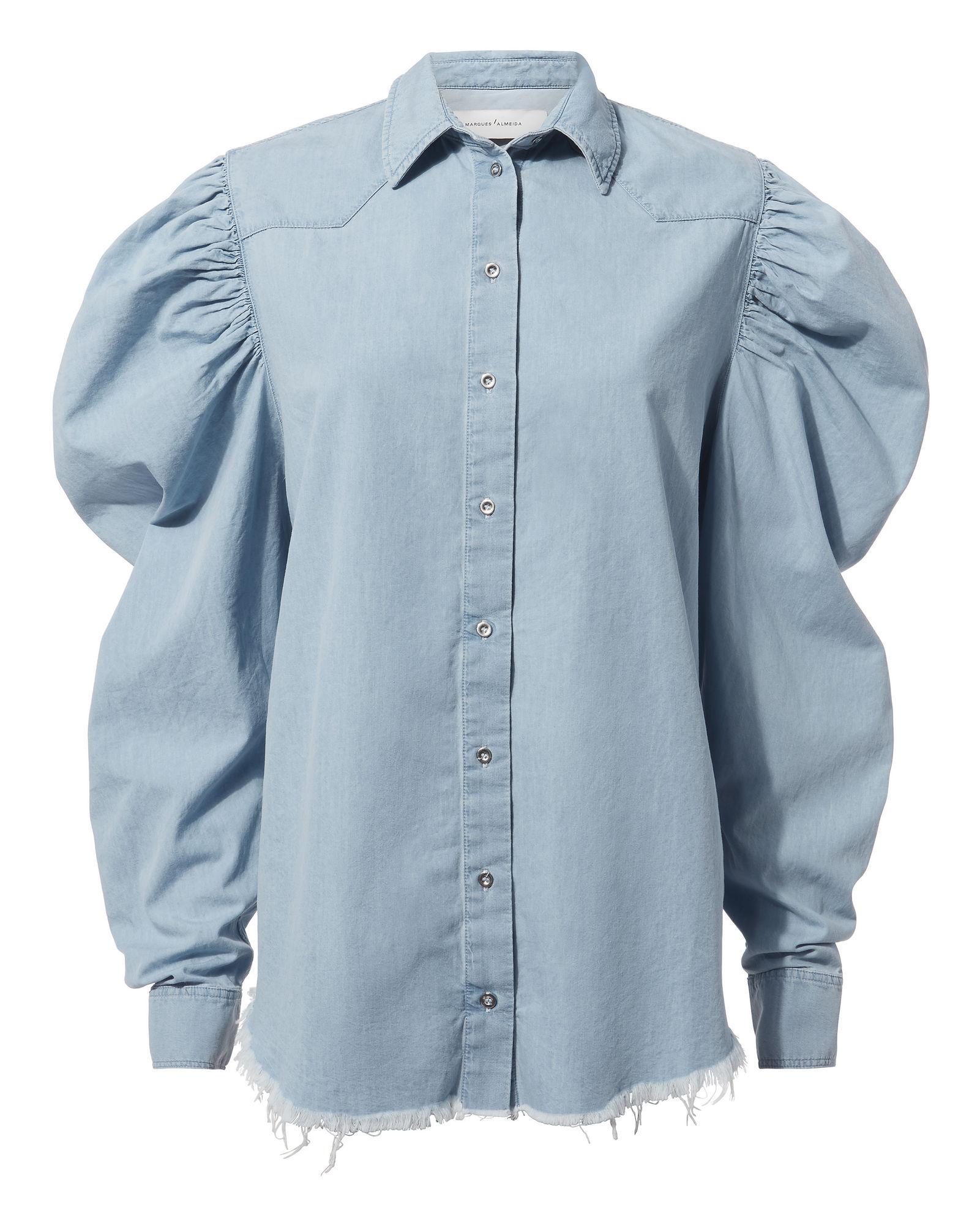 denim shirt puff sleeve
