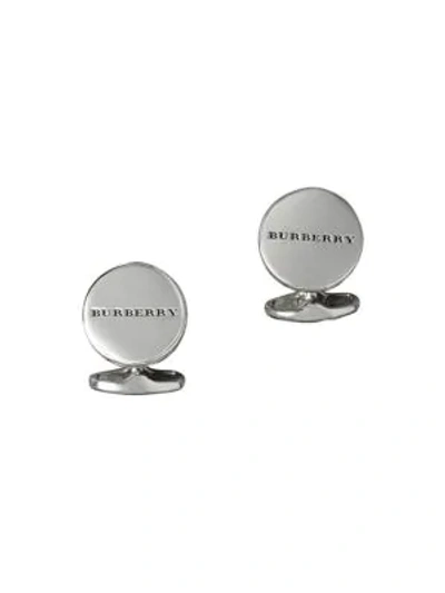 Shop Burberry Engraved Logo Cuff Links In Silver