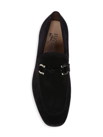 Shop Ferragamo Barry Gancini Bit Suede Loafers In Black