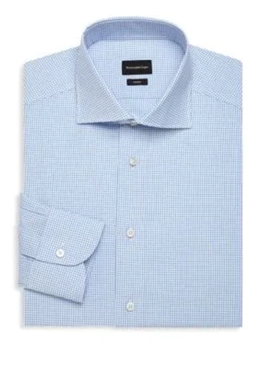 Shop Ermenegildo Zegna Trofeo Gingham Cotton Dress Shirt In Blue