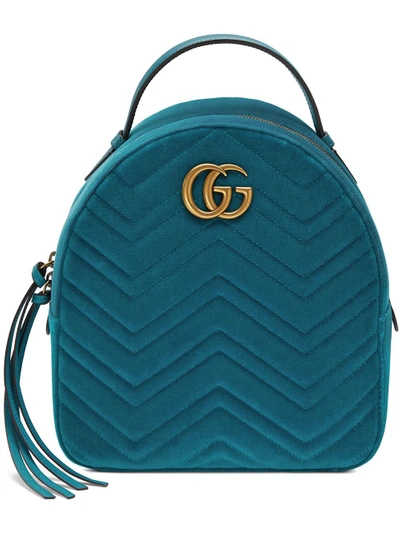 Shop Gucci Gg Marmont Velvet Backpack - Blue