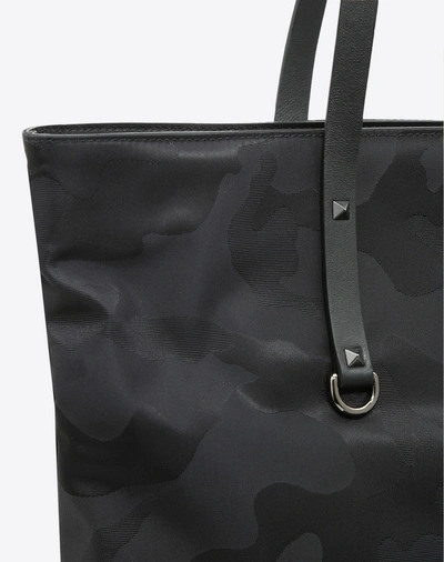 Shop Valentino Nylon Camouflage Noir Tote In Black