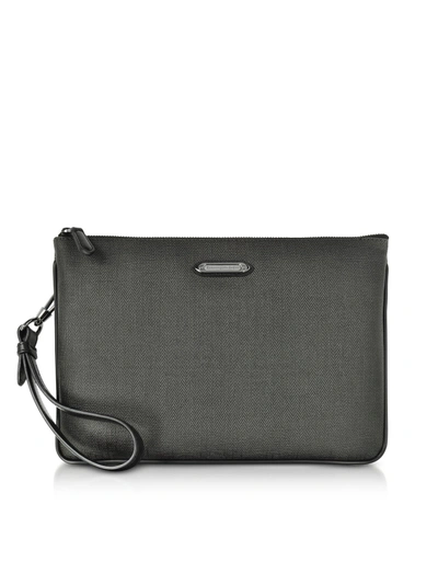 Shop Ermenegildo Zegna Slate Coated Canvas And Leather Mens Clutch In Dark Gray