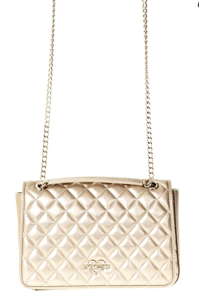 Shop Love Moschino Gold Quilted Faux Leather Bag