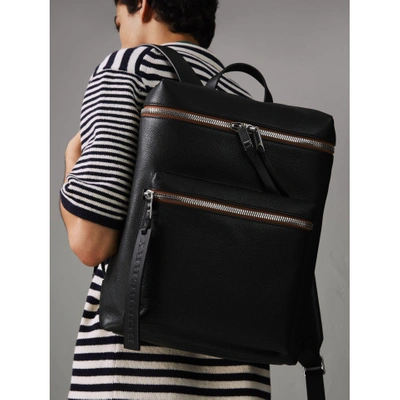 Shop Burberry Zip-top Leather Backpack In Black