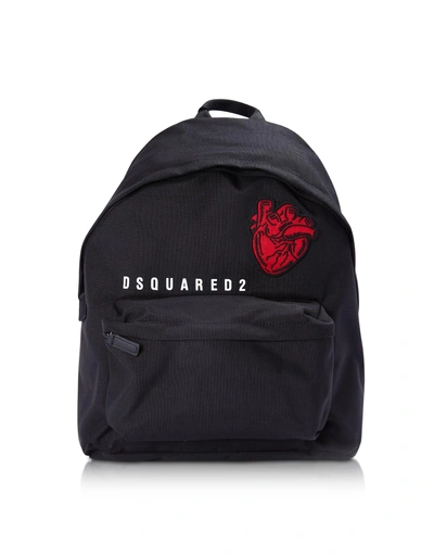 Shop Dsquared2 Black Nylon Medium Backpack W-heart Beat Patch