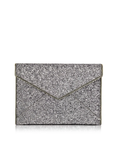 Shop Rebecca Minkoff Glitter Leo Envelope Clutch In Silver