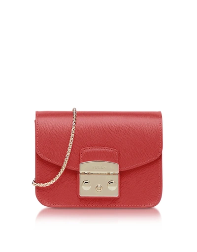 Shop Furla Ruby Leather Metropolis Mini Crossbody Bag In Red