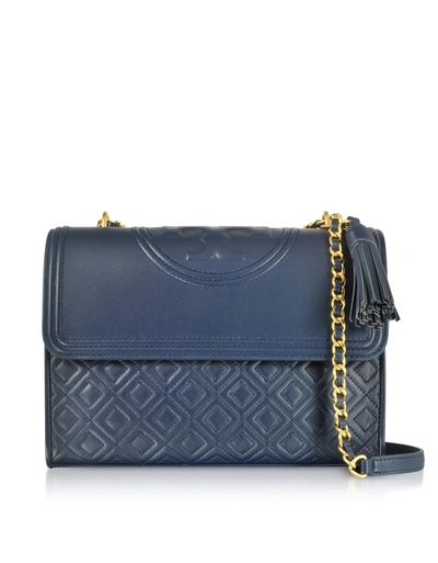 Shop Tory Burch Fleming Royal Navy Leather Convertible Shoulder Bag In Navy Blue