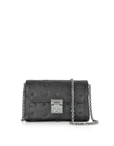 Shop Mcm Millie Black Monogrammed Leather Small Flap Crossbody Bag