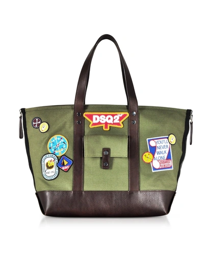 Shop Dsquared2 Military Green Canvas Tote W-patches