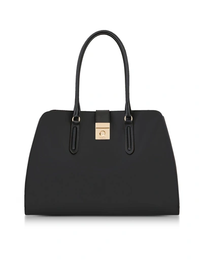 Shop Furla Onyx Leather Large Milano Tote Bag In Black