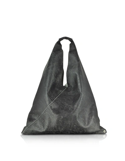 Shop Mm6 Maison Margiela Mm6 Maison Martin Margiela Black Crackled Leather Japanese Tote Bag