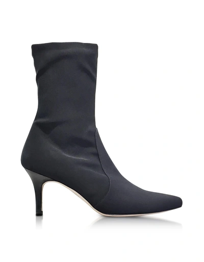 Shop Stuart Weitzman Axiom Black Micro Stretch Fabric Pointed Toe Heel Booties