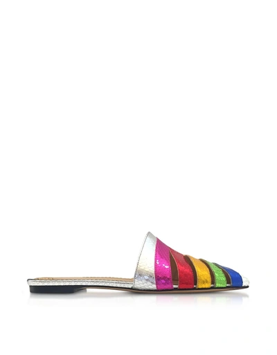 Shop Charlotte Olympia Metallic Snake-print Leather Technicolor Slides In Multicolor