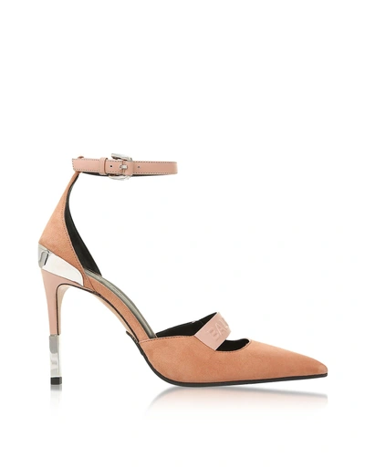 Shop Balmain Powder Pink Suede Ankle Wrap Chance Pumps In Nude