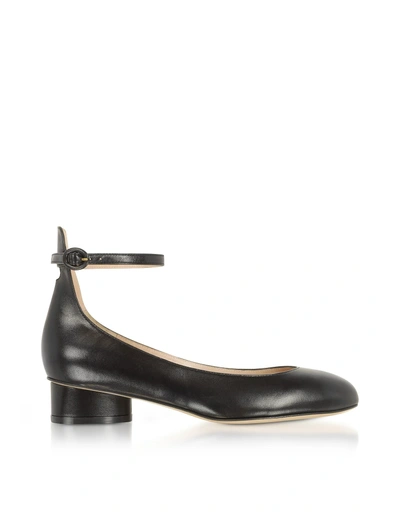 Shop Stuart Weitzman Polly Black Leather Mid-heel Pump