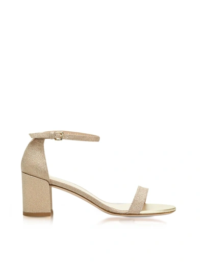 Shop Stuart Weitzman Simple Gold Glitter Mid Heel Sandals