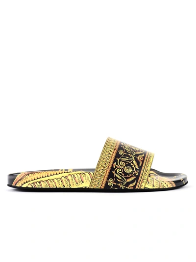 Shop Versace Sandals With Baroque Print In Black
