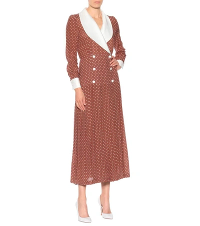 Shop Alessandra Rich Polka-dot Silk Dress In Brown