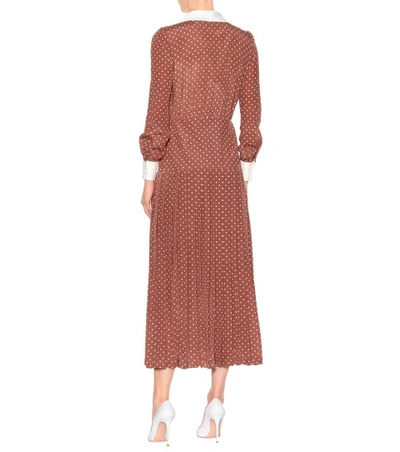 Shop Alessandra Rich Polka-dot Silk Dress In Brown