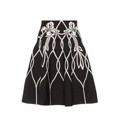 Shop Alexander Mcqueen Floral Knit Skirt In Black