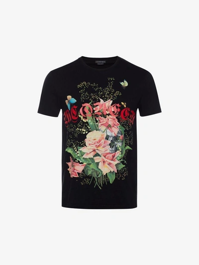 Shop Alexander Mcqueen Rose Skull T-shirt In Black/multicolor