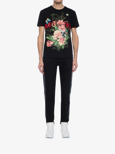 Shop Alexander Mcqueen Rose Skull T-shirt In Black/multicolor