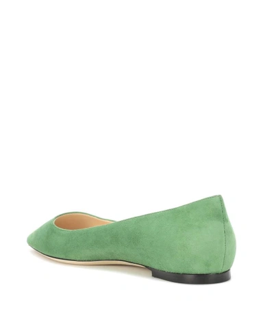 Shop Jimmy Choo Romy Flat Suede Ballerinas In Green