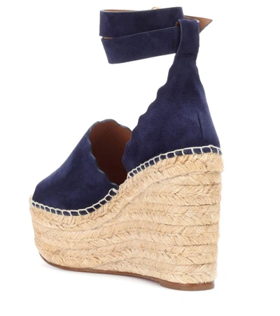 Shop Chloé Lauren Suede Wedge Espadrilles In Blue