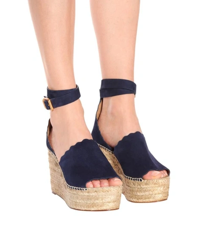 Shop Chloé Lauren Suede Wedge Espadrilles In Blue