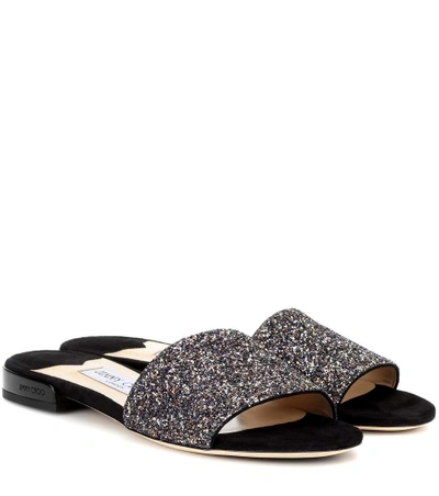 Shop Jimmy Choo Joni Flat Leather And Glitter Sandals