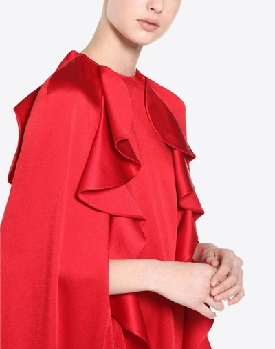 Shop Valentino Hammered Satin Cape Dress Women Red 91% Silk, 9% Elastane 38