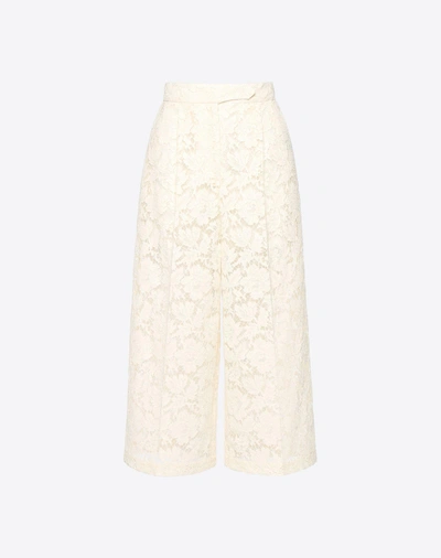 Shop Valentino Heavy Lace Culottes In Ivory