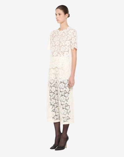 Shop Valentino Heavy Lace Culottes In Ivory