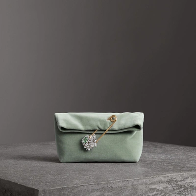 Shop Burberry The Small Pin Clutch In Velvet In Grey Blue
