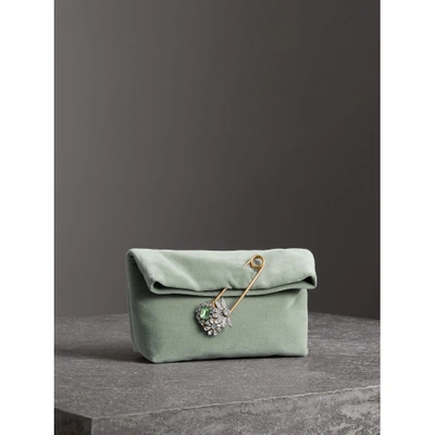 Shop Burberry The Small Pin Clutch In Velvet In Grey Blue