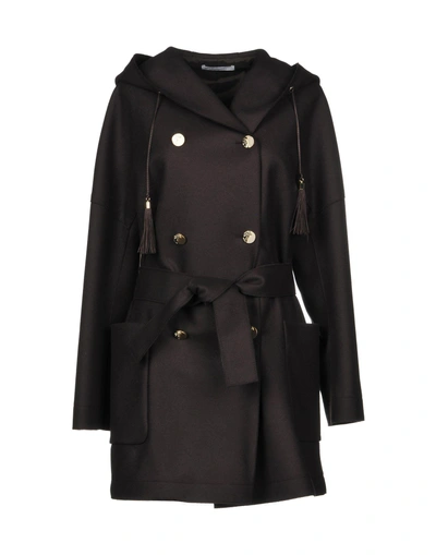 Shop Versace Coat In Dark Brown