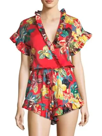 Shop Alexis Faine Floral Romper In Calipso Red