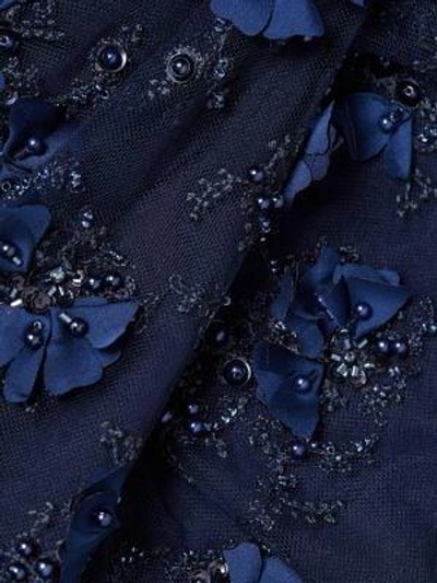 Shop David Meister Embroidered Floral Gown In Navy