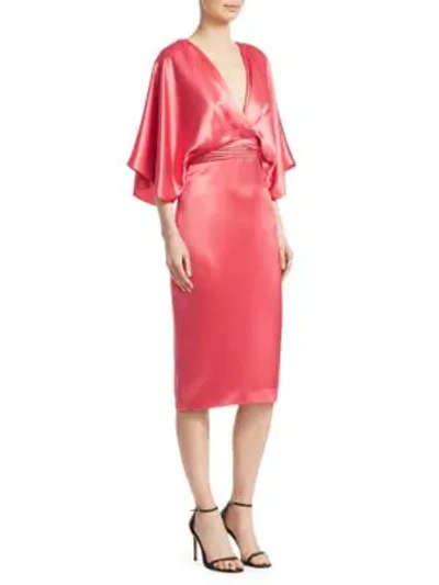Shop Theia Quarter-sleeve Cocktail Dress In Salmon
