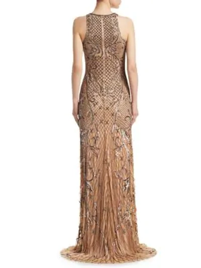 Shop Theia Beaded Sleeveless Gown In Bronze