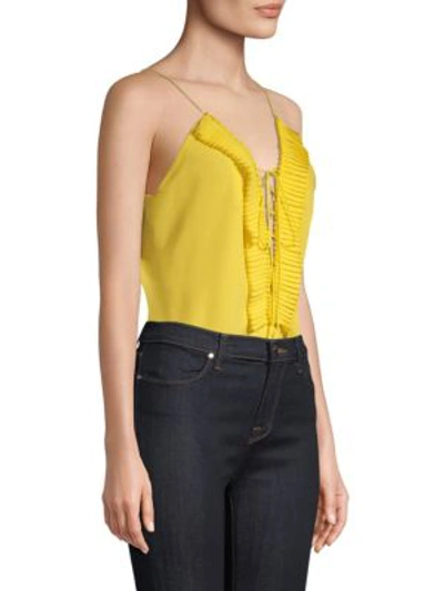 Shop Delfi Collective Plunging Lace-up Bodysuit In Solid Yellow