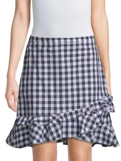 Shop Draper James Gingham Ruffle Mini Skirt In Nassau Navy