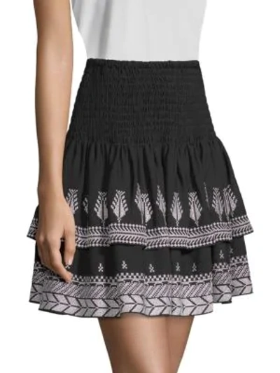 Shop Kobi Halperin Geonna Feather Embroidery Silk Mini Skirt In Ivory
