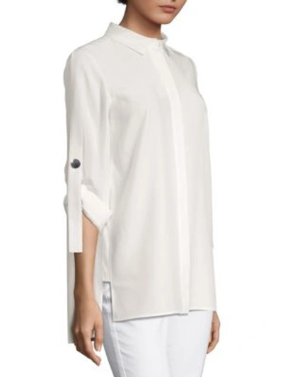 Shop Lafayette 148 Jeslyn Roll-tab Silk Blouse In Cloud