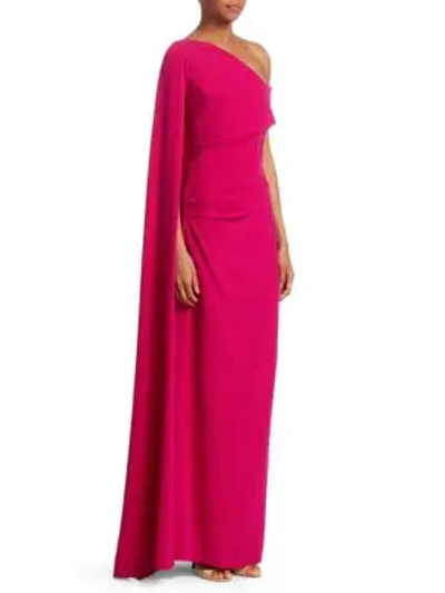 Shop Talbot Runhof Off-the-shoulder Cape Gown In Opera