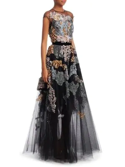 Shop Talbot Runhof Beaded Illusion Fit-and-flare Gown In Black
