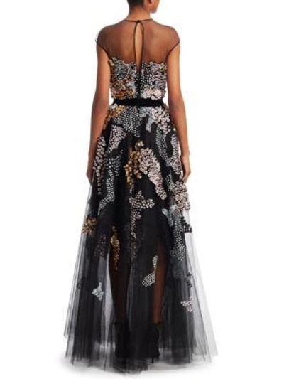 Shop Talbot Runhof Beaded Illusion Fit-and-flare Gown In Black